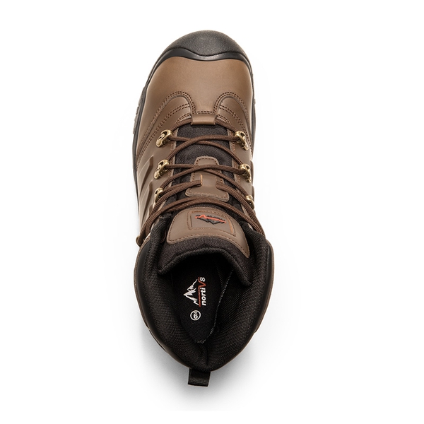 Men's Waterproof Steel Toe Cap Work Boots - DARK BROWN - 5